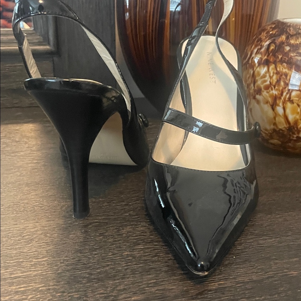 Nine West Black Patent Slingback Heels - Picture 2 of 4